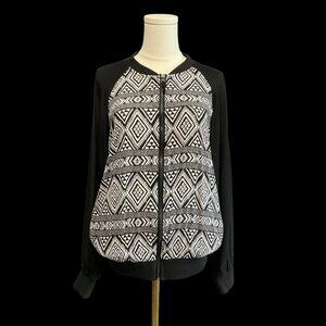 Black & White Tribal Print Bomber Jacket